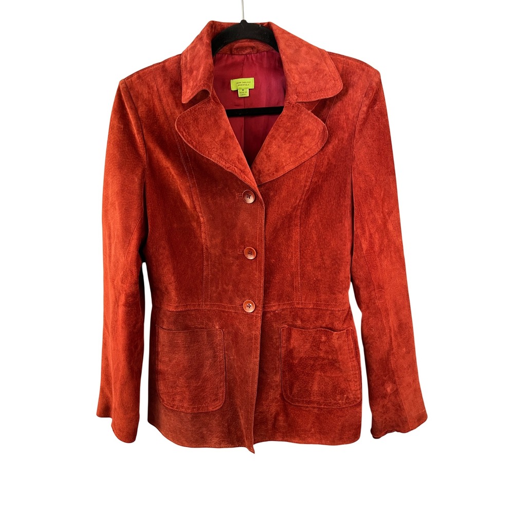 Vintage John Carlisle Essentials Suede Leather Rust/Red Button Front Jacket SZM